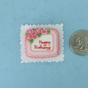 Dollhouse Miniature Happy Birthday Decorated Sheet Cake with Pink Roses #STC14B