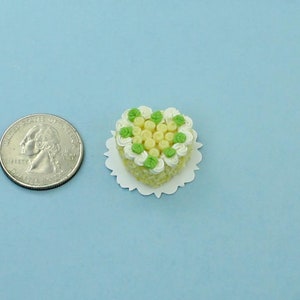 Dollhouse Miniature Decorated Heart Shaped Cake with Yellow Flowers