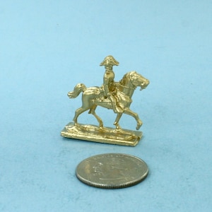 Dollhouse Miniature Gold Soldier on Horse Statue Figurine