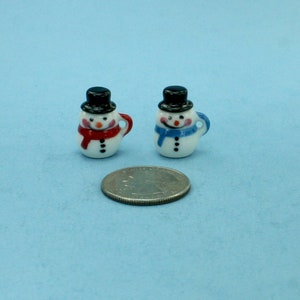 Dollhouse Miniature Snowman Mug with Removable Black Top Hat Lid Christmas Miniature