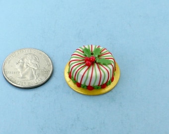 Dollhouse Miniature Christmas Cake Frosted in Red & Green