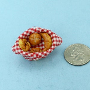Dollhouse Miniature Wicker Basket filled with Baked Bread Rolls