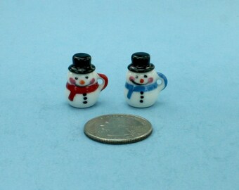 Dollhouse Miniature Snowman Mug with Removable Black Top Hat Lid Christmas Miniature