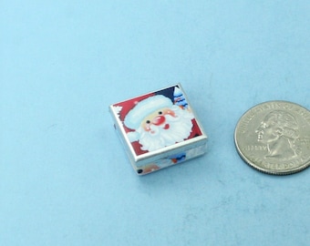 CUTE! Dollhouse Miniature Square Christmas Themed Santa Cookie Tin