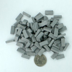 Pack of 100 Loose Gray Dollhouse Miniature or Fairy Garden Miniature Small Common Rectangular GREY Faux Clay Bricks