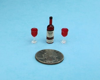 NICE Set of 6 Dollhouse Miniature Plastic Wine Bottles with Labels #SD405