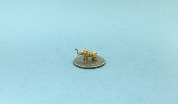 Dollhouse Miniature Tiny Golden Brass Painted Lucky Elephant Figurine Statue