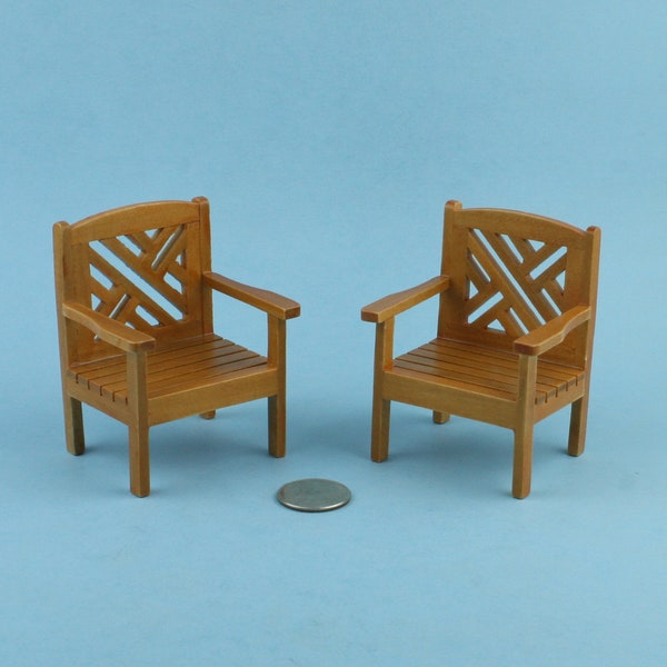 Pair of 2 Dollhouse Miniature Decorative Wood Patio Chairs Garden Seats #T5941