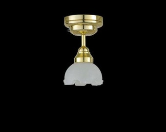 Dollhouse Miniature Battery Operated LED Fancy Flower Shade Ceiling Light