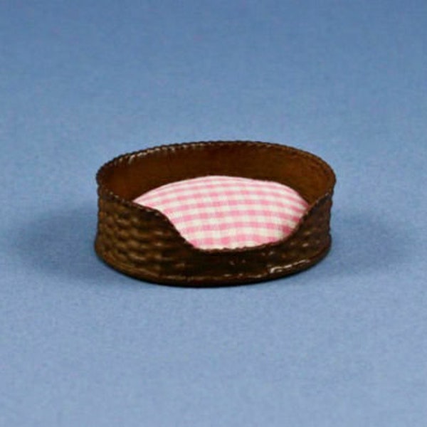 NICE 1/12 Scale Dollhouse Miniature Cat Bed or Small Breed Dog Bed with Pink Checkered Padded Cushion #WCKA263