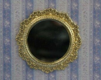 1:12 Scale Gorgeous Dollhouse Miniature Decorative Round Gold Framed Mirror #WCMA01