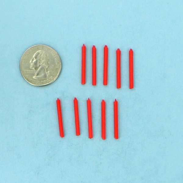 1:12 Scale Dollhouse Miniature Package of 10 Red Plastic Candles #SD1948