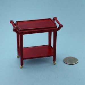 Dollhouse Miniature Elegant Mahogany Tea Cart Trolley or Serving Cart Bar Cart or a Dessert Cart