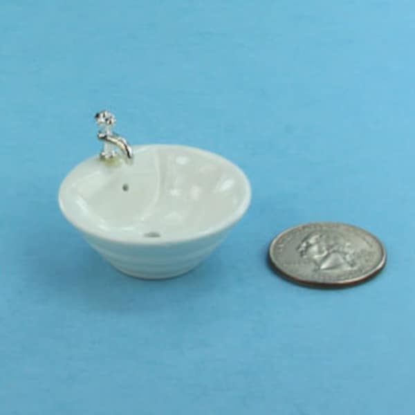 1:12 Scale Dollhouse Miniature Modern Round White Porcelain Vessel Sink for Vanity Top NEW #SDIY664