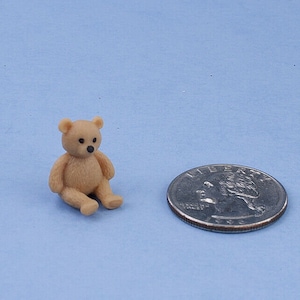 ADORABLE Dollhouse Miniature Small Rubber Light Brown Teddy Bear Figurine