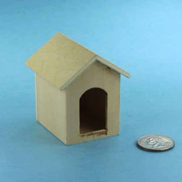 1:12 Scale Dollhouse Miniature Natural Wood Unpainted Dog House DIY #SBEF141