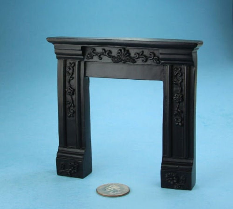 NICE 1:12 Scale Dollhouse Miniature Fancy Black Resin Fireplace Mantle Surround with Beautiful Carved Detailing SDF620B image 1