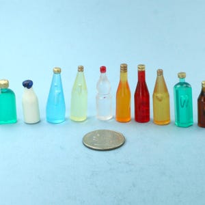 Dollhouse Miniature Plastic Liquor Bottles Set of 10 Different Styles