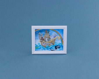 Beautiful 1:12 Scale Dollhouse Miniature White Framed Noah's Ark Picture for Nursery #HC319