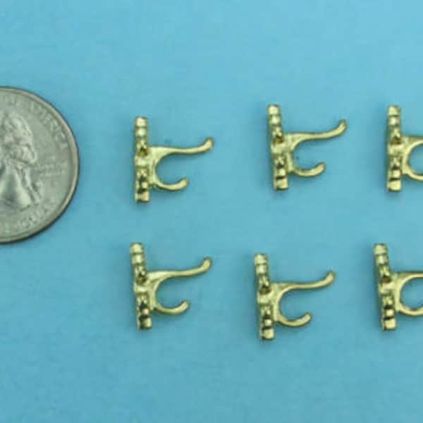 1/12 Scale Set of 6 NICE Dollhouse Miniature Gold/Brass Metal Coat Hooks Robe Hooks Hat Hooks Clothes Hooks #WCHW08