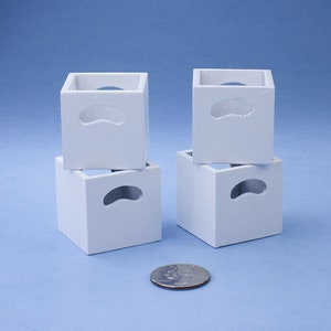 Set of 4 Dollhouse Miniature White Wooden Cube Storage Containers Crates