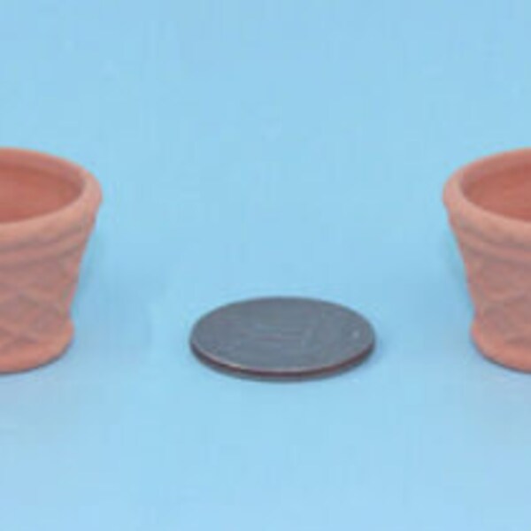 Pair of 2 Dollhouse Miniature Terra Cotta Basketweave Patterned Planter Pots #PLTL2[2]