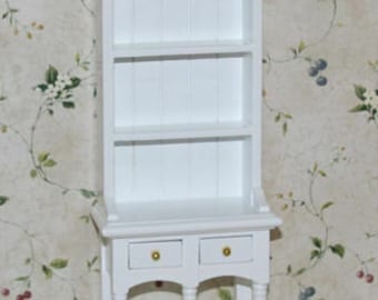 NICE Dollhouse Miniature White Wood Hutch with Decorative Paneled Back #SDF1511