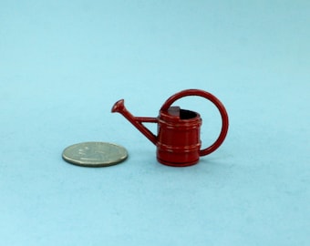 Dollhouse Miniature Red Metal Watering Can for your Miniature Garden Makes a Great Planter Pot too! #WCGA85R