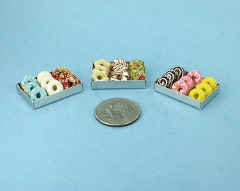 Dollhouse Miniature Metal Bakery Trays Filled with Realistic Donuts ASSORTED