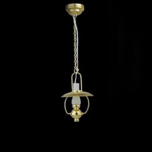 1:12 Dollhouse Miniature Battery Operated LED Brass Oil Lamp Style Hanging Ceiling Light #WCSBLED286