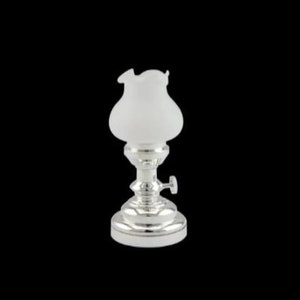Beautiful 1/12 Scale Dollhouse Miniature Battery Operated LED Silver/Chrome Oil Lamp Bedside Table Lamp Light #WCSBLED339