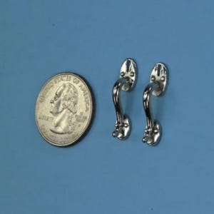 Pair of 2 Dollhouse Miniature Polished Chrome Silver Door Handles