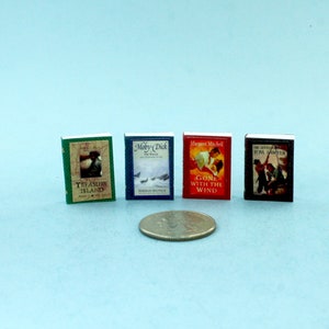 1/12 Scale Dollhouse Miniature Set of 4 Classic Books with Pages Inside