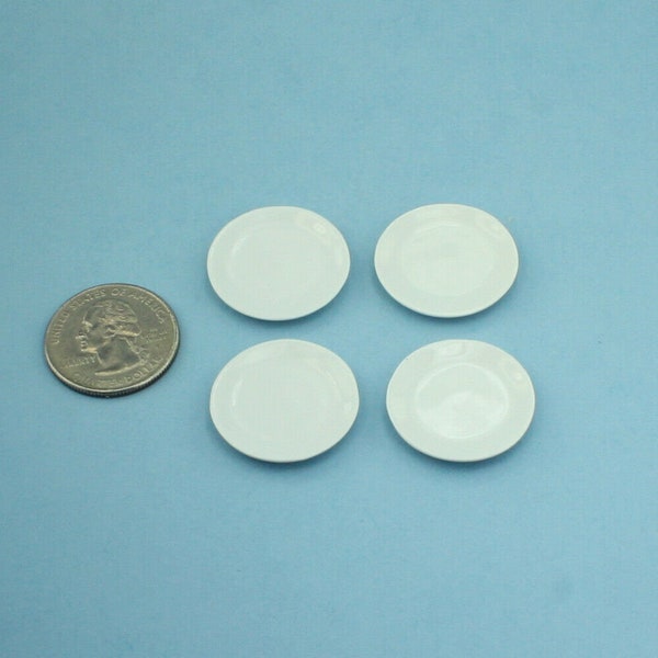 Set of 4 NICE 1 inch Dollhouse Miniature White Glazed Porcelain Dinner Plates #MPLP10[4]