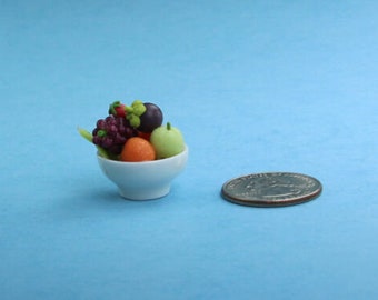 Dollhouse Wood Fruit Bowl Grapes Apple Orange Peach Pear 1:12 Miniature Fruit Dollhouse Wood Fruit Bowl Grapes Apple Orange Peach Pear 1:12 Miniature Fruit