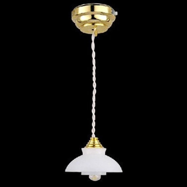 Melody Jane Dollhouse LED Ceiling Lamp - White Gold Miniature Hanging Light