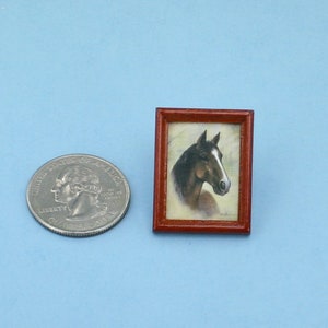 Dollhouse Miniature Small Wooden Framed Horse Picture