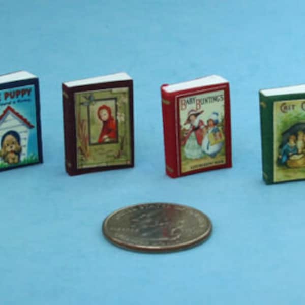 Dollhouse Miniature Set of 4 Childrens Books with Pages Inside #HCX140B