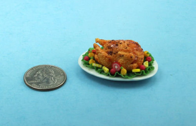 FABULOUS Dollhouse Miniature Roast Turkey Dinner Platter with Garnishes EST1 image 4