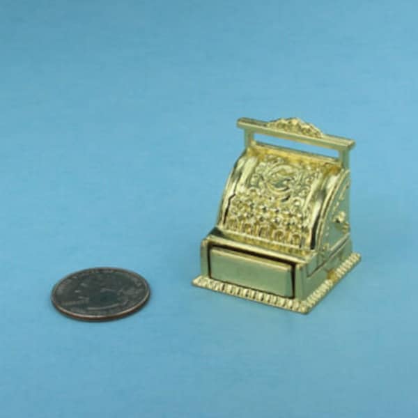 1/12 Scale Dollhouse Miniature Old Fashioned Style Brass Cash Register with Opening Cash Drawer for General Store or Shop #S4230