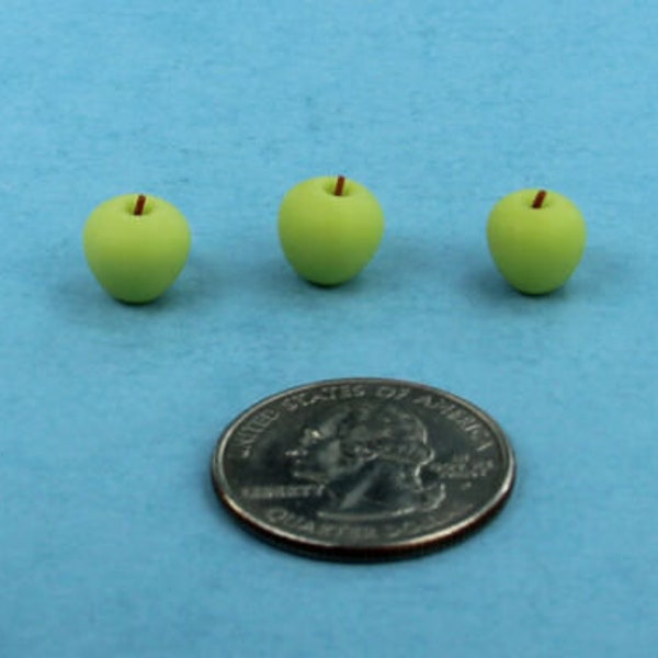 Set of 3 Dollhouse Miniature Realistic Green Apples 1:12 Scale #LF016