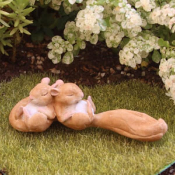 FAIRY GARDEN MINIATURE Cute Napping Squirrels Sleeping Squirrels Figurine #TLT4353