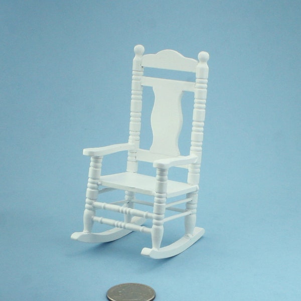 1/12 Scale Dollhouse Miniature White Spindled Rocking Chair Porch Rocker Leave an Empty Chair at Christmas #WCBU9336WH