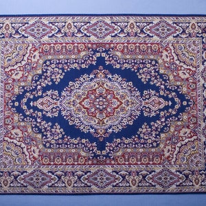 FABULOUS Dark Blue Dollhouse Miniature 8&quot; x 12&quot; Extra Large Woven Area Rug