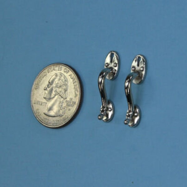 Pair of 2 Dollhouse Miniature Decorative Polished Chrome Silver Door Handles 1/12 Scale #WCHW52C