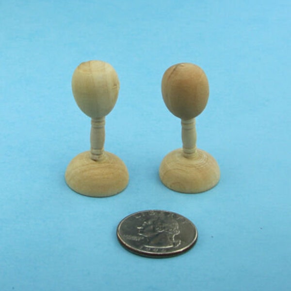 Package of 2 Paintable Dollhouse Miniature 1:12 Scale Wooden Hat Stands or Wig Stands Great for DIY Projects #SD1690