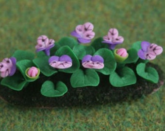 Beautiful Dollhouse Miniature Filled Garden Bed with Purple Pansies 1:12 Scale #WCFL50