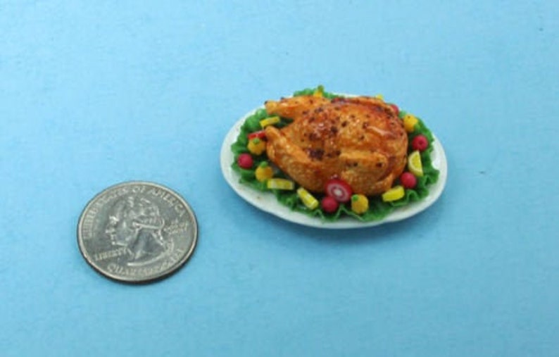 FABULOUS Dollhouse Miniature Roast Turkey Dinner Platter with Garnishes EST1 image 1