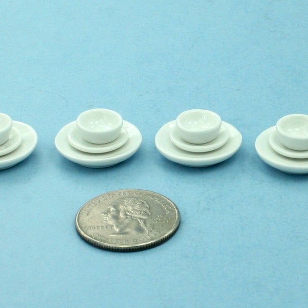 VERY NICE 12 Piece Set of Dollhouse Miniature White Glazed Porcelain Plates and Bowls #SPLSET