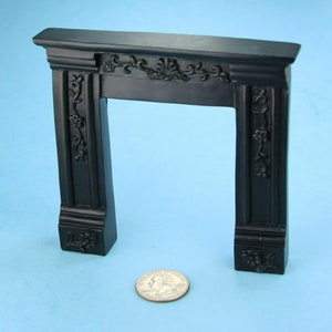 NICE 1:12 Scale Dollhouse Miniature Fancy Black Resin Fireplace Mantle Surround with Beautiful Carved Detailing SDF620B image 3